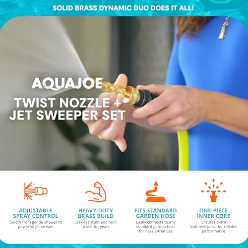Sun Joe Aqua Joe SJI-4BHNC Ultimate Solid Brass, Heavy Duty, Indestructible Series, Adjustable Twist Nozzle and Bonus Jet Sweeper Nozzle, Brass - Image 2