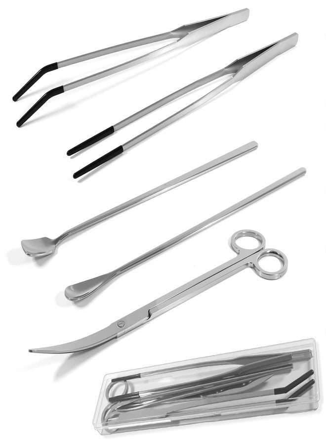 CerAiCoae مجموعة أدوات تغذية الزواحف المكونة من 5 قطع، تتضمن ملقطًا برأس سيليكون، وملاعق مسطحة ومستديرة، ومقصًا منحنيًا - أدوات طويلة جدًا من الفولاذ المقاوم للصدأ لأحواض الزواحف، مناسبة للتنانين الملتحية، والثعابين، والعناكب، وأحواض السمك، وموائل الأحواض المائية. - Image 1