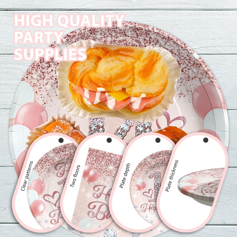 Grencian 96Pcs 14th Birthday Party Supplies Disposable Rose Gold 14 Year Old Birthday Plates Napkins Forks Tableware Set 14th Birthday Decorations for Girls Happy 14th Birthday Fabulous Party Serve 24 - Image 4