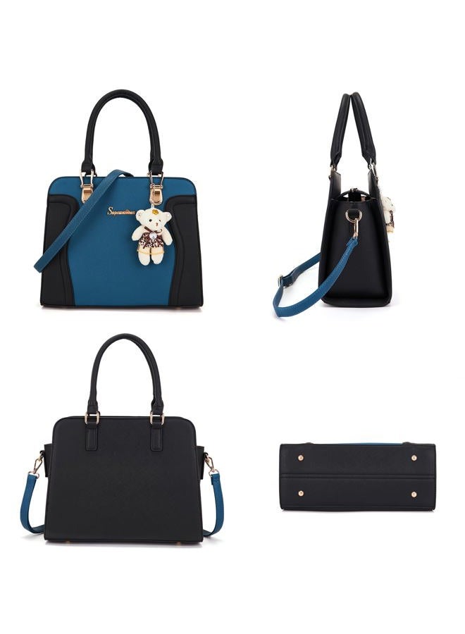 Soperwillton Purses for Women Crossbody Shoulder Handbags Top Handle Satchel Tote Bag Wallet Set 3pcs, Blackblue, Large - Image 4
