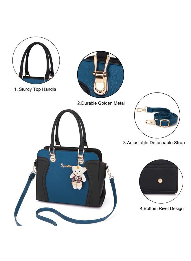 Soperwillton Purses for Women Crossbody Shoulder Handbags Top Handle Satchel Tote Bag Wallet Set 3pcs, Blackblue, Large - Image 3