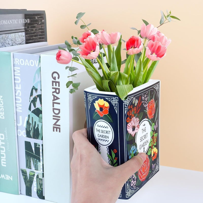 Excefore Book Flower Vase, Ceramic Book-Shaped Decorative Vase, Small Flower Vase for Home Decor, Cute Bookshelf Decoration, Creative Vase for Book Lovers, Modern Decorative Vase for Home and Office - Image 3
