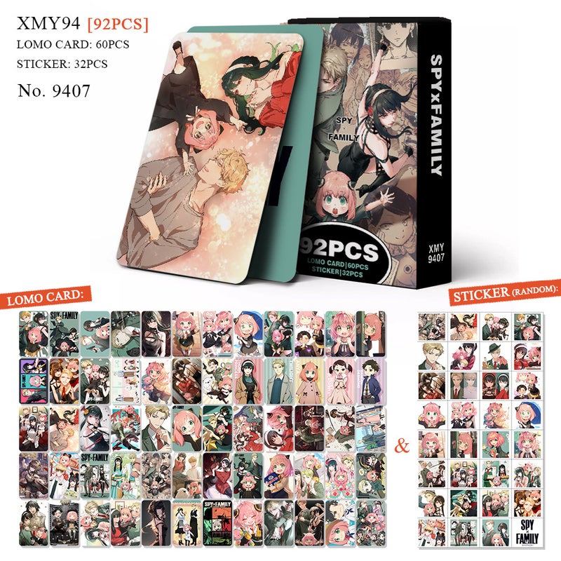 SPY FAMILY Lomocard & Sticker Set – 92PCS (60 Lomocards + 32 Random Stickers) | Aesthetic Photo Card Collection for Fans