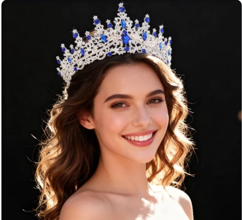 Kamirola Tiaras and Crowns for Women,Tiaras Earrings Necklace, Crystal Bridal Jewelry Set (TR48) (Blue Silver) - Image 4