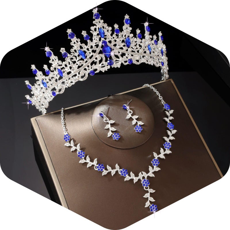 Kamirola Tiaras and Crowns for Women,Tiaras Earrings Necklace, Crystal Bridal Jewelry Set (TR48) (Blue Silver) - Image 1