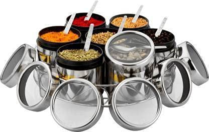 STEEPLE Masala Box for Kitchen Steel Masala Dabba Masala Dani for Kitchen See through lid 7 containers and 7 Spoon Silver 7 In 1 - Image 2