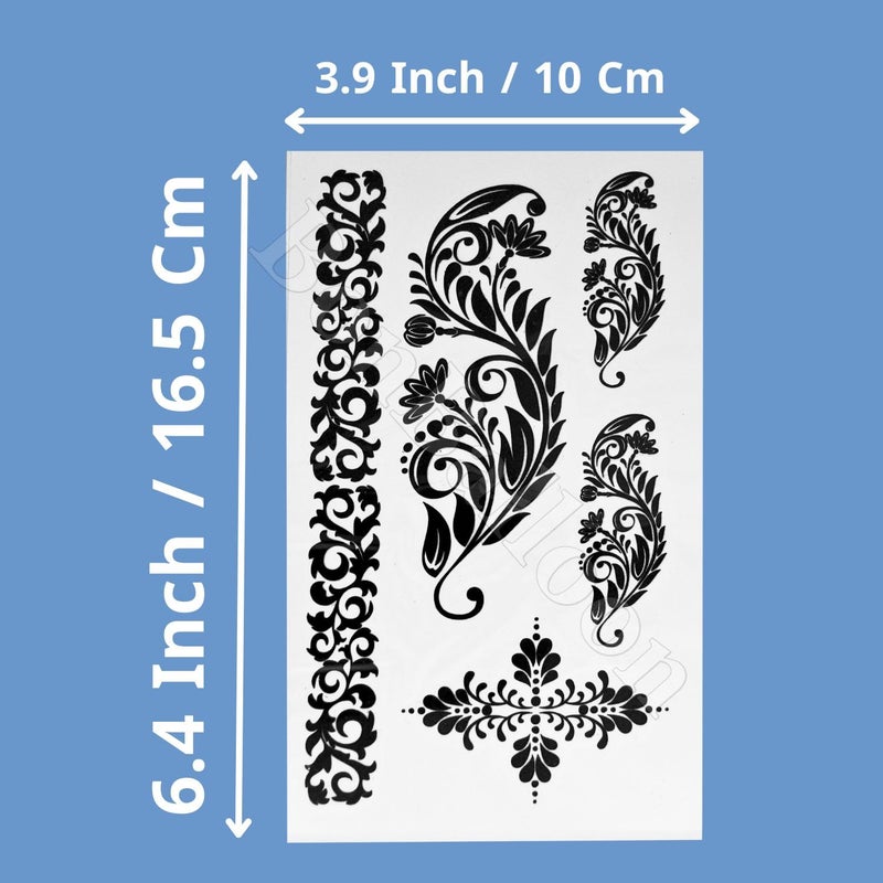 bonballoon 12 Sheets Temporary Self Adhesive Transfer Arabic Arabian Tattoo Tattoos Stickers Black Waterproof Sticker Islamic Muslim Islam Body Henna Word Ramadan Eid Stencils Stencil Temples Body Art Designs - Image 2