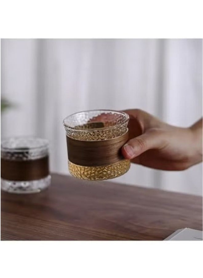 Generic - 2 Borosilicate Glass Mugs with Removable Wooden Lid, Heat Resistant, Microwave & Dishwasher Safe | Use for Tea, Coffee, Green Tea & Lemon Tea | 170ml - Image 1