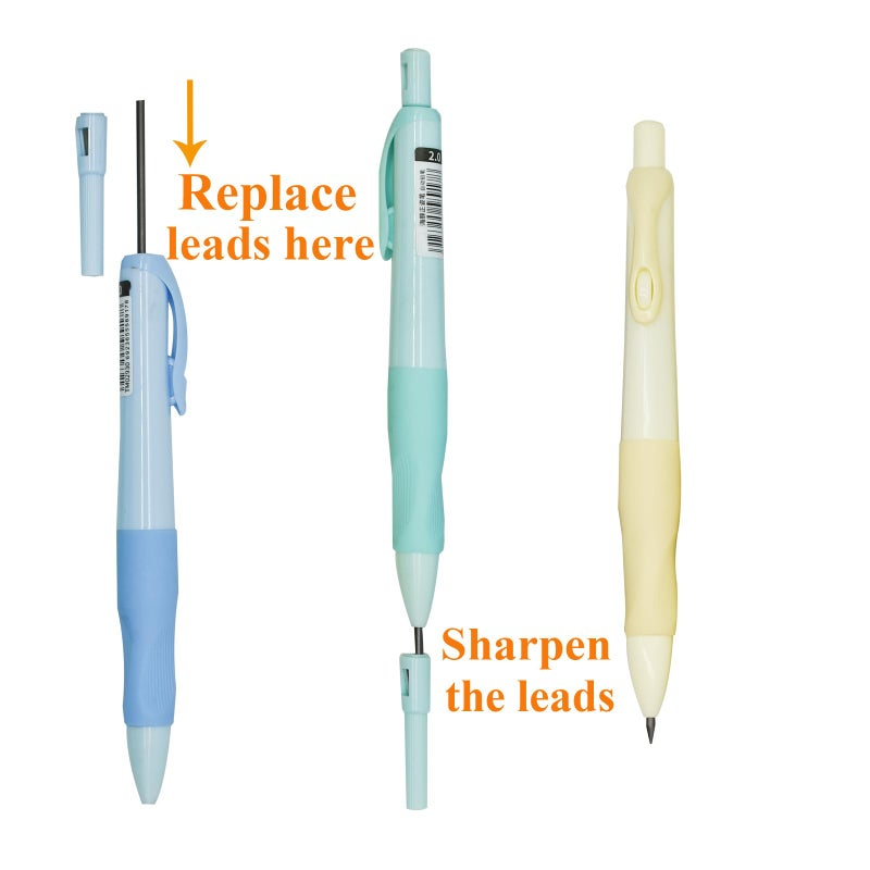 Lopenle 12 Pack Mechanical Pencils with Grip Trainer, Automatic 2.0mm 2B Lead, Push Button with Built-in Sharpener (4 Assorted Colors) + 10 Extra Refill Leads - Ergonomic Writing Aid for Beginners - Image 4