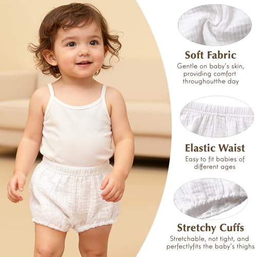 Durio 3 Pairs Baby Bloomers - Soft Diaper Covers for Toddler Girls Boys, Solid Baby Girl Shorts Cute Infant Newborn Underwear white*3 12-24 Months - Image 5