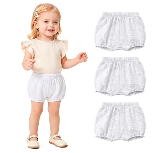 Durio 3 Pairs Baby Bloomers - Soft Diaper Covers for Toddler Girls Boys, Solid Baby Girl Shorts Cute Infant Newborn Underwear white*3 12-24 Months - Image 2