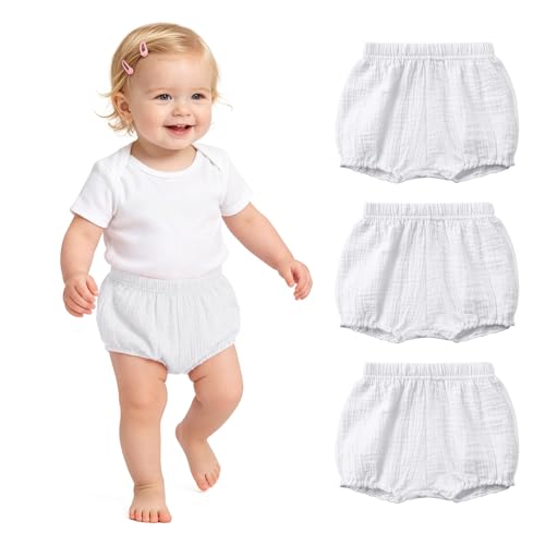 Durio 3 Pairs Baby Bloomers - Soft Diaper Covers for Toddler Girls Boys, Solid Baby Girl Shorts Cute Infant Newborn Underwear white*3 12-24 Months - Image 1