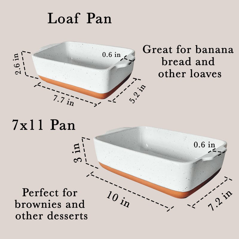 Mora 7x11in & Loaf Baking Dishes - Porcelain Casserole & Bakeware, Oven-to-Table, Freezer Safe - Set of 2, White - Image 2