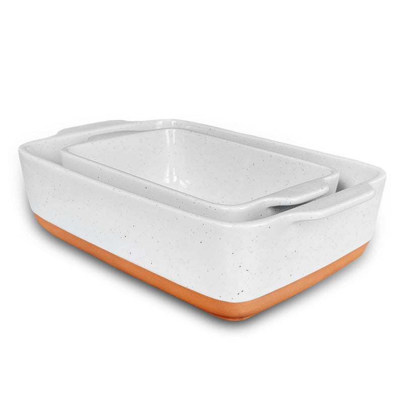 Mora 7x11in & Loaf Baking Dishes - Porcelain Casserole & Bakeware, Oven-to-Table, Freezer Safe - Set of 2, White - Image 1