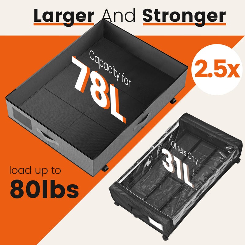 GEMWON XXXL 78L Under Bed Storage with Wheels, Rolling Storage Containers with Clear Lid & Label, Heavy-Duty Metal Frame, Easy Pull-out, Underbed Storage Bins for Clothes, Shoes, Blankets, and Toys(2PACK) - Image 2