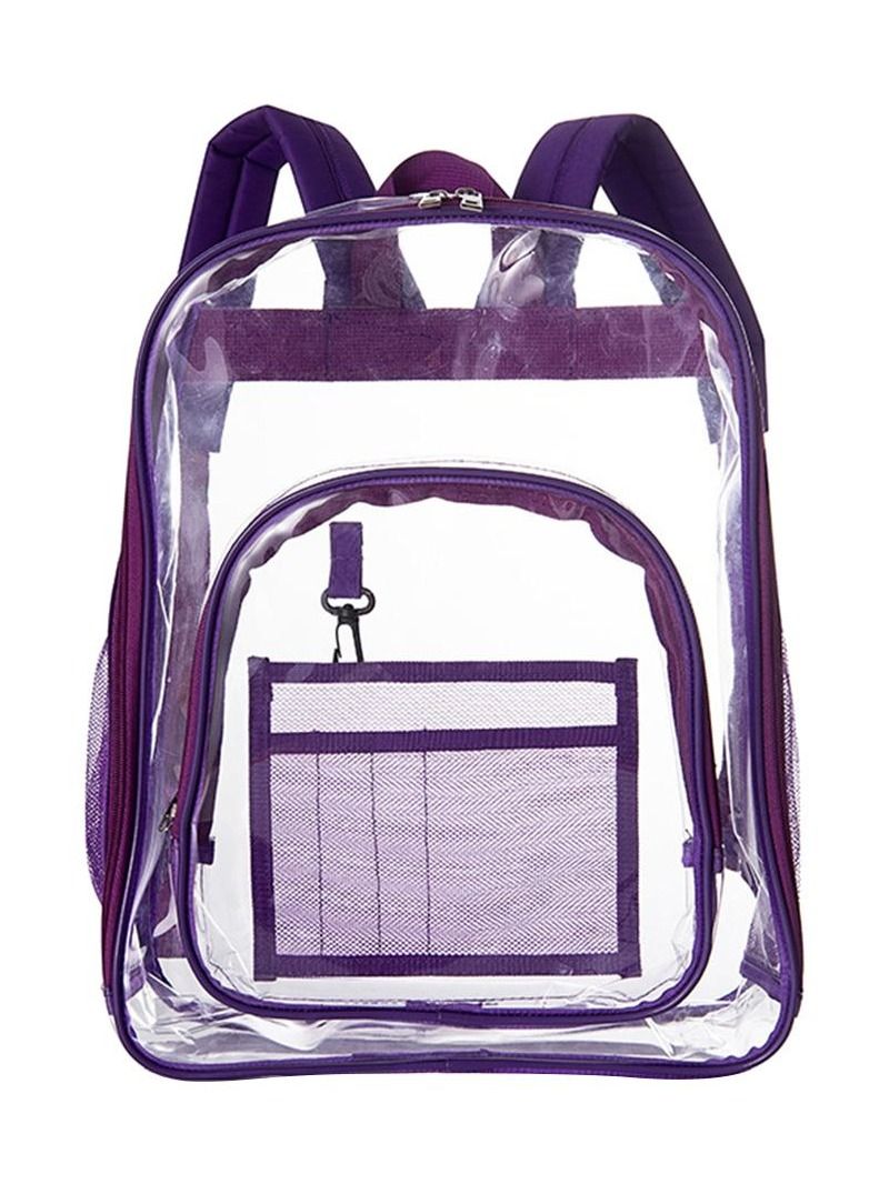 MARGOUN Clear Backpack PVC Waterproof Heavy Duty See Through Backpack for School, College, Sports, Work, Travel Clear/Purple - Image 1