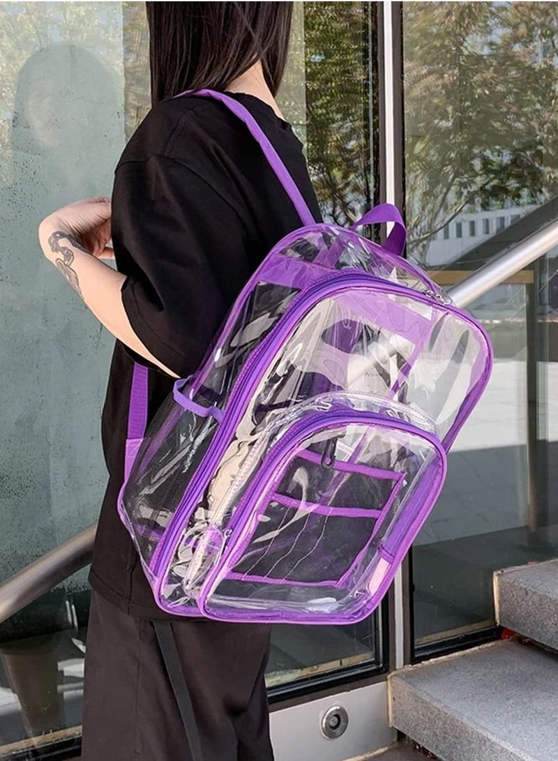 MARGOUN Clear Backpack PVC Waterproof Heavy Duty See Through Backpack for School, College, Sports, Work, Travel Clear/Purple - Image 2
