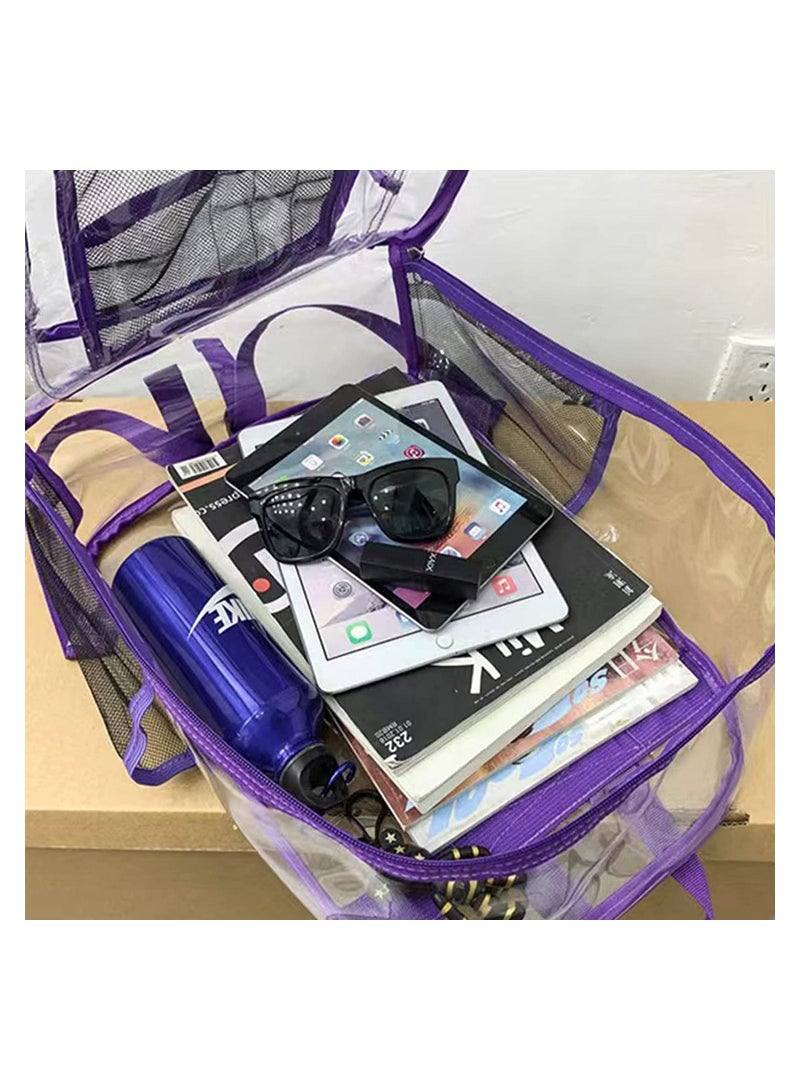 MARGOUN Clear Backpack PVC Waterproof Heavy Duty See Through Backpack for School, College, Sports, Work, Travel Clear/Purple - Image 3