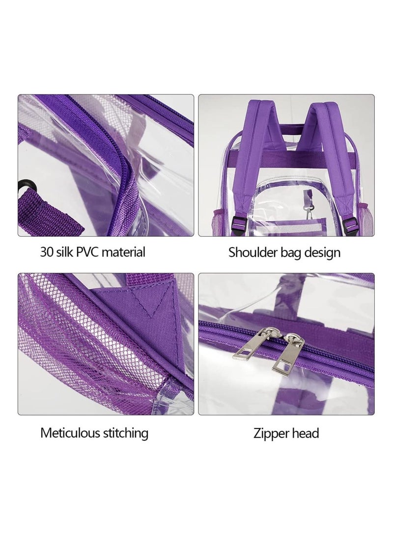 MARGOUN Clear Backpack PVC Waterproof Heavy Duty See Through Backpack for School, College, Sports, Work, Travel Clear/Purple - Image 5
