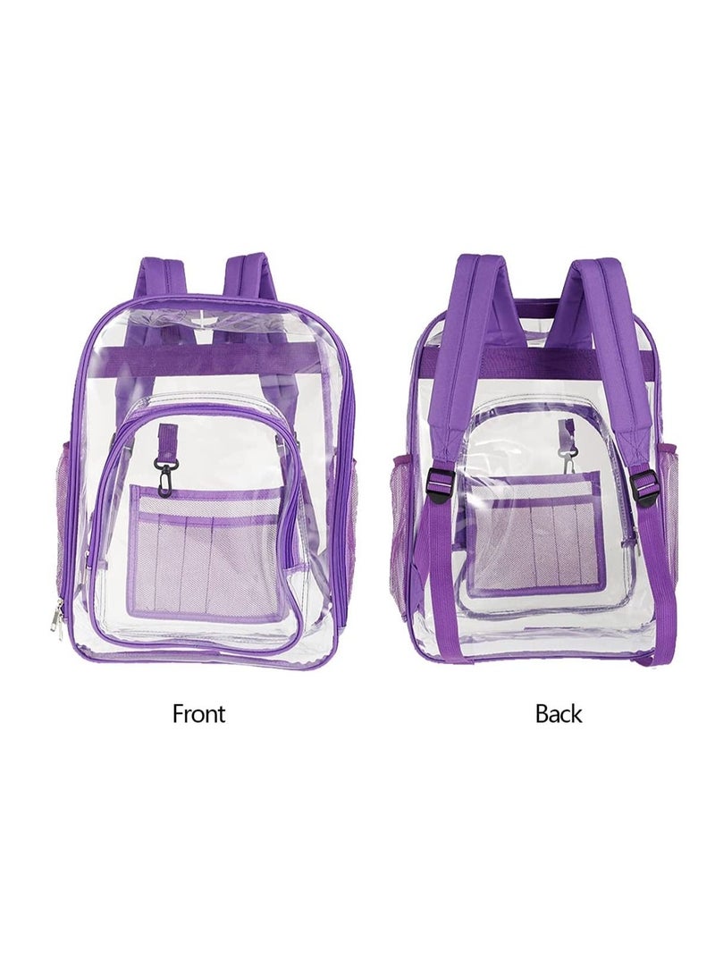 MARGOUN Clear Backpack PVC Waterproof Heavy Duty See Through Backpack for School, College, Sports, Work, Travel Clear/Purple - Image 4
