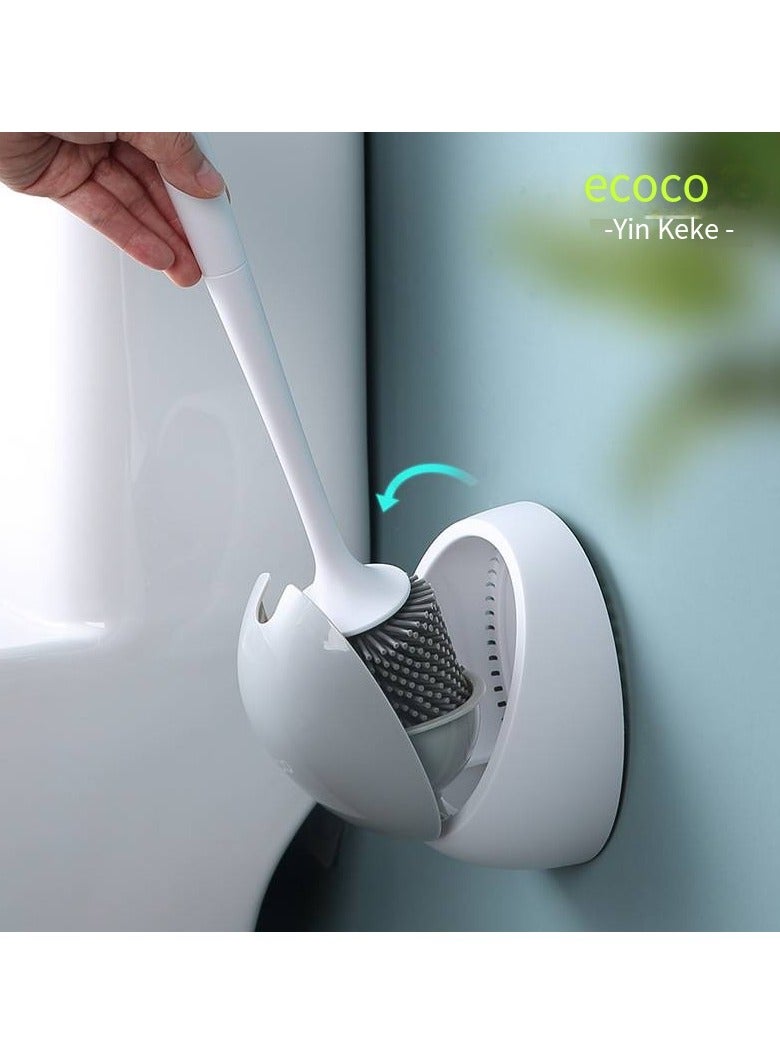 ecoco Making Tech Silicone Toilet Brush, Bathroom Brush Holder Set for Toilet Cleaning, Silicone Toilet Cleaning Brush Set with Soft Bristles Brush (White) - Image 3