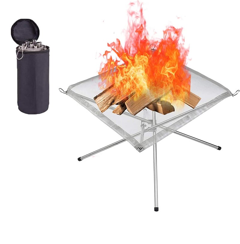 Loquat Portable Camping Fire Pit Extra Large 22 Inch Collapsible Stainless Steel Mesh Fire Pit Outdoor Wood Burner Foldable Campfire - Image 1