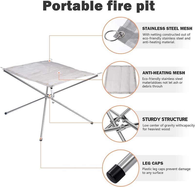 Loquat Portable Camping Fire Pit Extra Large 22 Inch Collapsible Stainless Steel Mesh Fire Pit Outdoor Wood Burner Foldable Campfire - Image 2