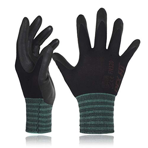DEX FIT Nylon Work Gloves FN320, 3D Comfort Fit, Power Grip, Lightweight, Touchscreen for Men & Women, Breathable & Flexible for Yard Work DIY Mechanic Warehouse; Black 7 (S) - Image 1