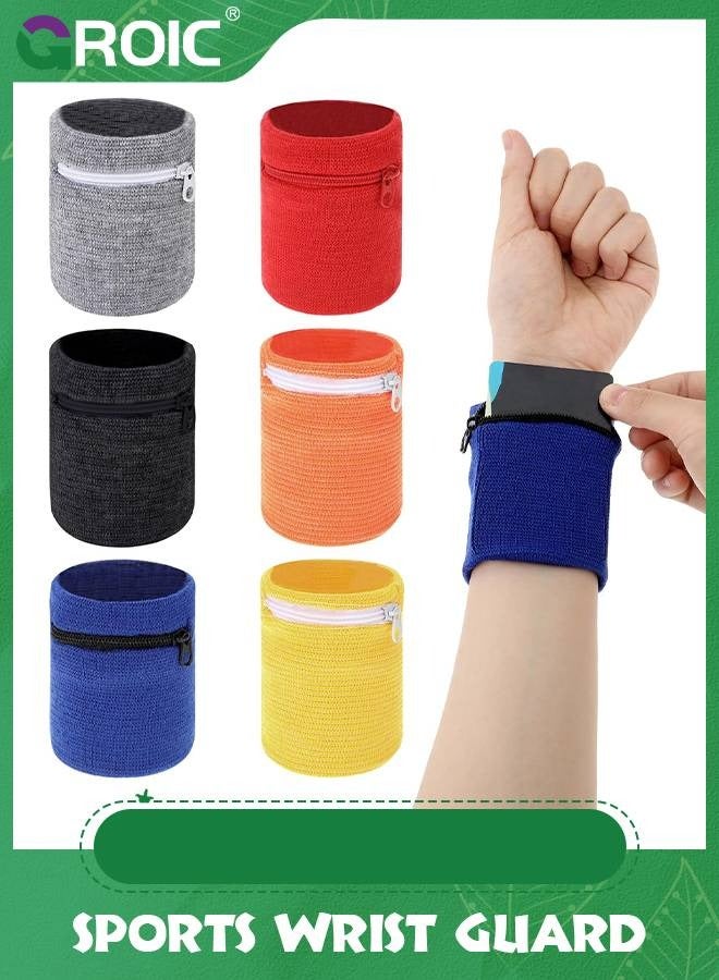 GROIC 6 Pcs Sports Wrist Wallets, Wrist Wallet with Zipper, Cotton Wristband Pocket Wrist Pouch, Key Holder for Gym Sports Running Walking Hiking Travel  - Image 1