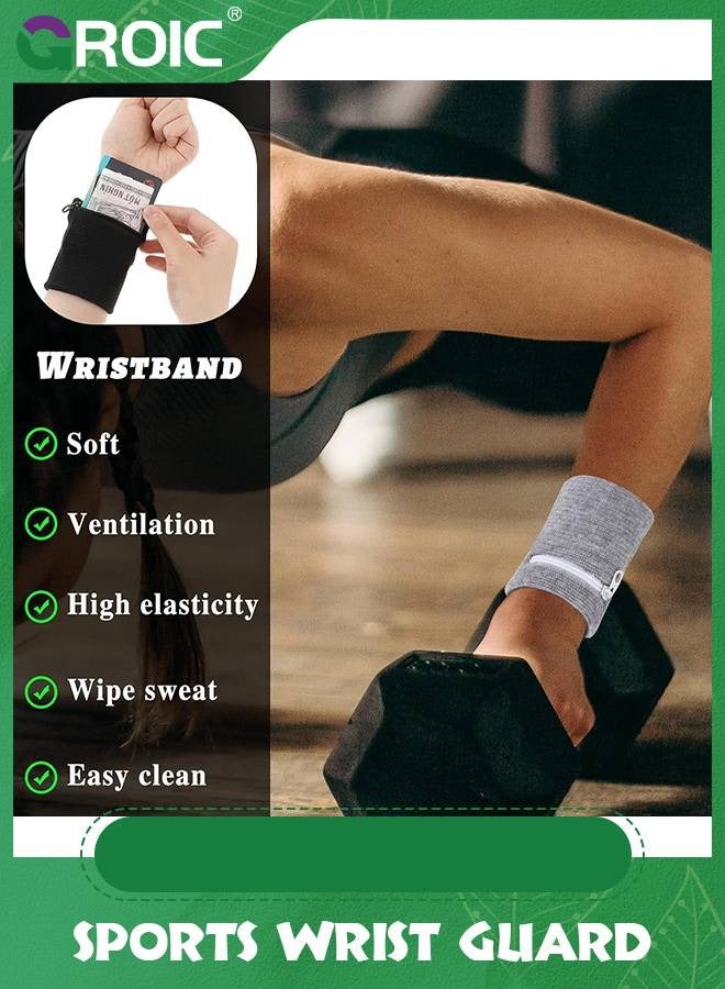 GROIC 6 Pcs Sports Wrist Wallets, Wrist Wallet with Zipper, Cotton Wristband Pocket Wrist Pouch, Key Holder for Gym Sports Running Walking Hiking Travel  - Image 4