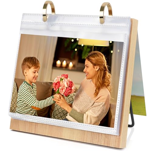 ZEEYUAN 5x7 Landscape Picture Frame for Office Desk 5x7 Flip Photo Album Horizontal Standing on Tabletop Photo Collection, Mother's Day Gift for Mom From Daughter Son - Image 1