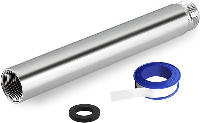 Nuodan Shower Extension Arm, Solid Stainless Steel Shower Pipe Extension with Teflon Tape and Washer, For Lowering or Extending Showerhead (6 Inch, Chrome) - Image 1