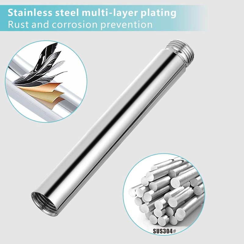 Nuodan Shower Extension Arm, Solid Stainless Steel Shower Pipe Extension with Teflon Tape and Washer, For Lowering or Extending Showerhead (6 Inch, Chrome) - Image 3