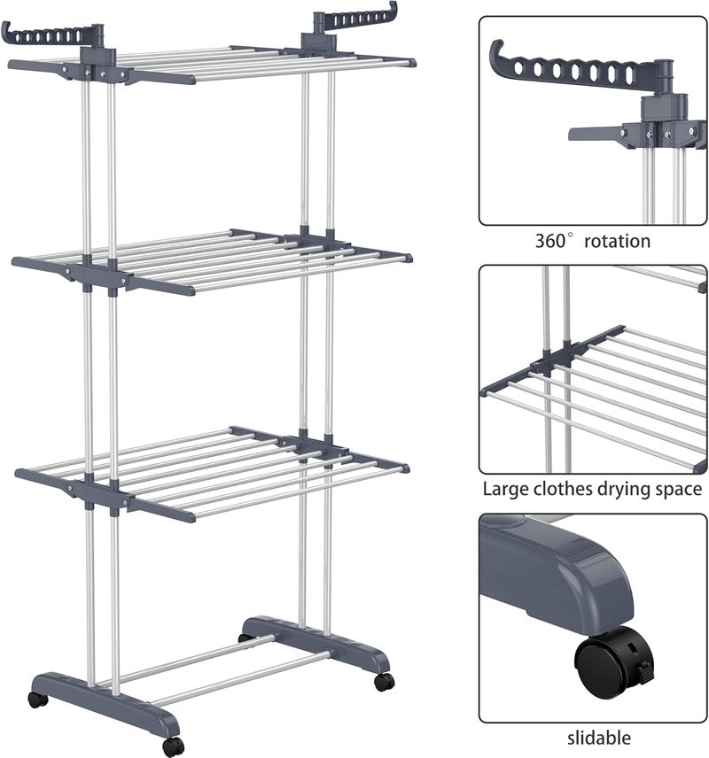 HOMIDEC Airer Clothes Drying Rack,4-Tier Foldable Clothes Hanger Adjustable Large Stainless Steel Garment Laundry Racks for Indoor Outdoor,Grey - Image 5