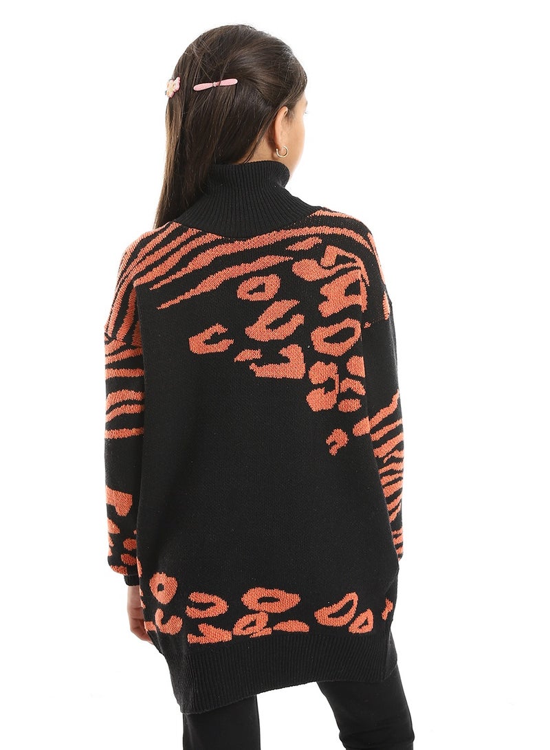 Caesar Girls' turtleneck pullover with circle and stripe patterns  - Image 4
