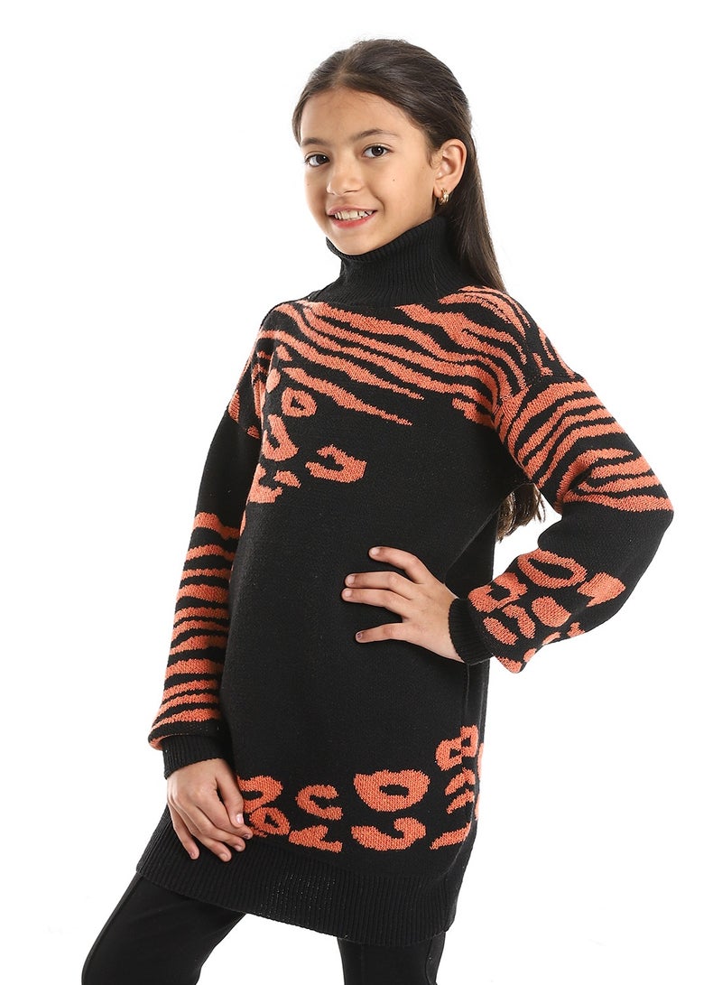 Caesar Girls' turtleneck pullover with circle and stripe patterns  - Image 2