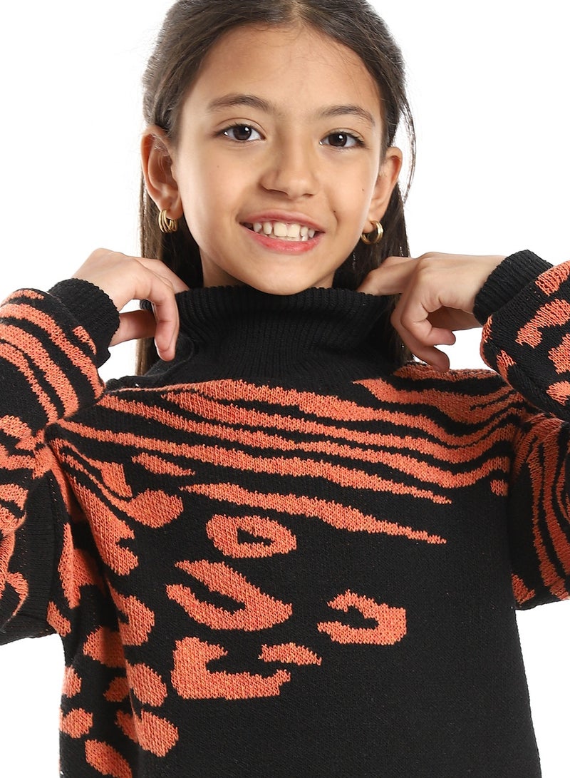 Caesar Girls' turtleneck pullover with circle and stripe patterns  - Image 3