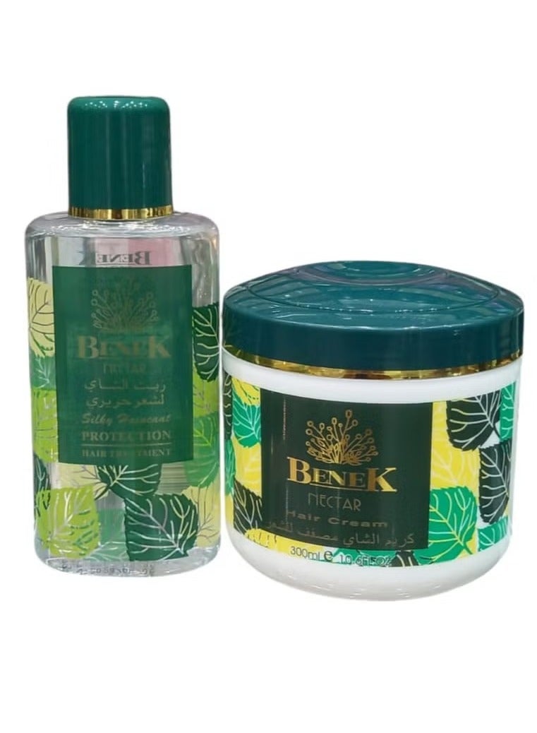 BENEK Tea Oil for Silky Hair 120 ml With Tea Cream Hair Stylist 300ml - Image 1