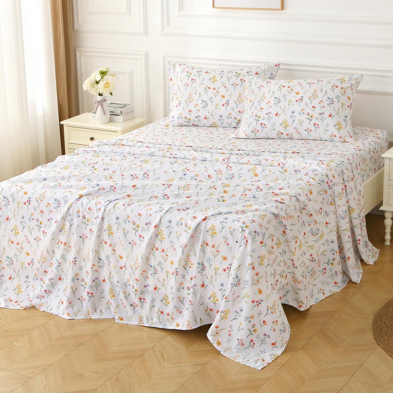 Viviland Floral Full Sheet Set - 4 Piece Vintage Botanical Flower and Leaves Patterned Bed Sheets - Soft, Breathable Microfiber Sheets with Deep Pocket, Non-Slip Fitted Sheets & Pillowcases - Image 2