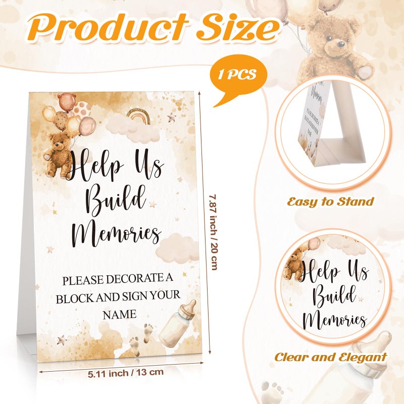 Dinifee 125 Pcs Baby Shower Decorate a Block Game Set Includes Help Us Build Memories Sign 100 DIY Blank Wooden Block 24 Paint Marker Prize for Wedding Baby Shower Game(Brown Bear) - Image 2