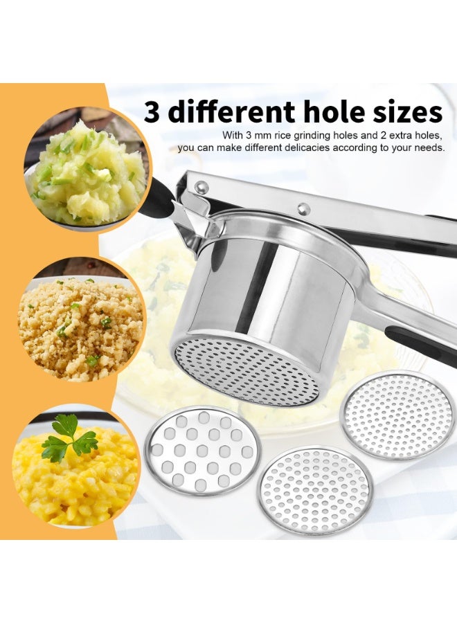Large 15oz Potato Ricer with 3 Interchangeable Discs, Heavy Duty Stainless Steel Ricers for Mashed Potatoes, Sweet Potato Masher Kitchen Tool with Ergonomic Handle, Spaetzle Maker - Image 3