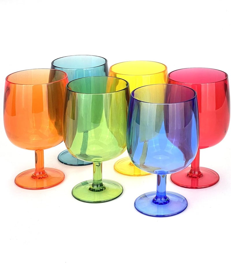Yalin Set of 6 Unbreakable 12 oz Acrylic Plastic Wine and Water Tumbler Stackable Goblets. (Multicolor, 12 oz) - Image 1