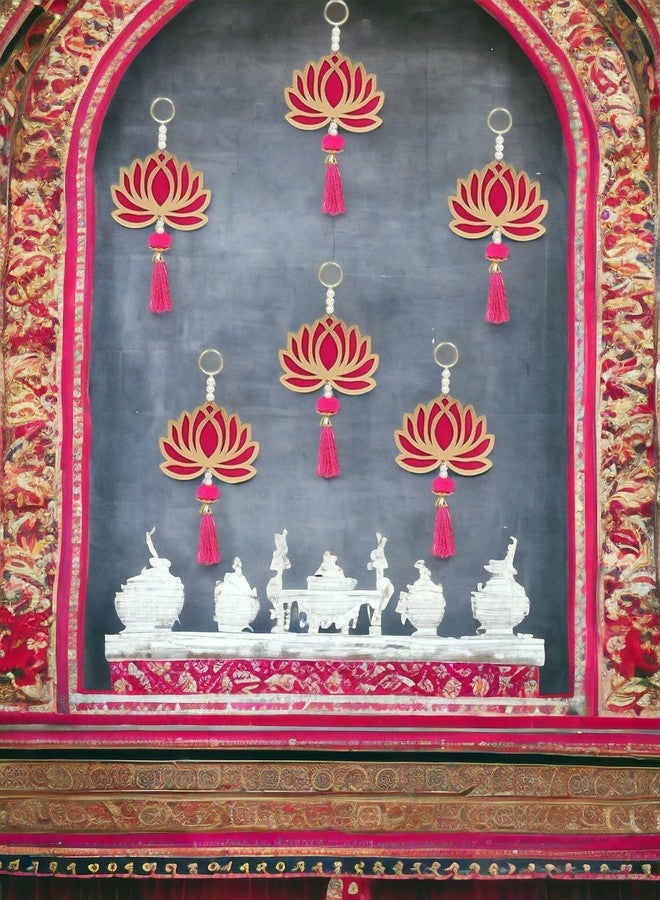 Craftomanic® Handmade Wall Decor Lotus with Hangings for Home Decor,Diwali Decor,Wedding and All Festival Decor | Lotus Hangings for Home Decoration (PINK6) - Image 1