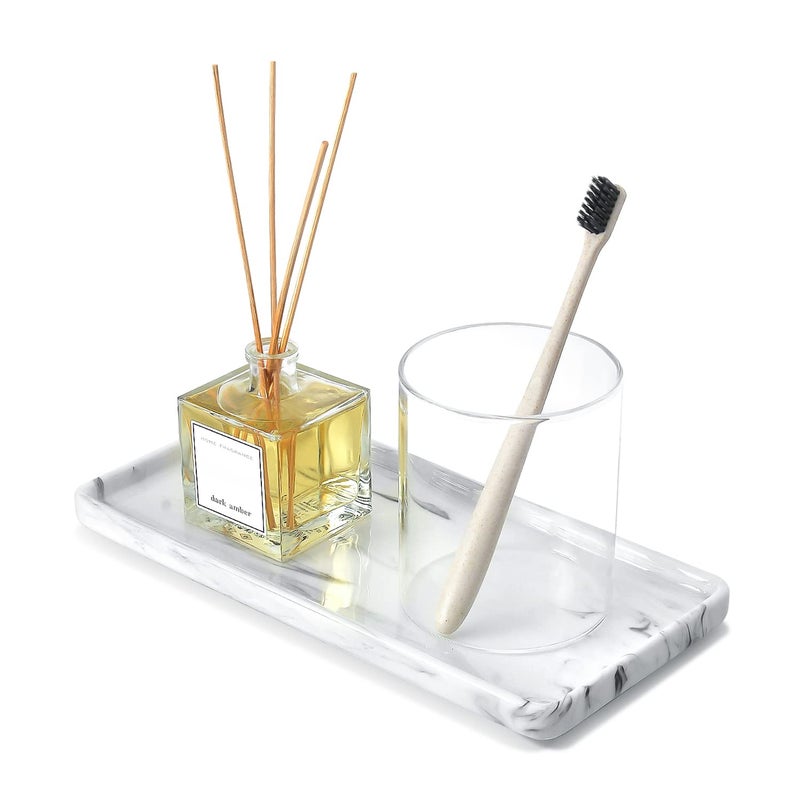 Nucookery Nucookery 10 Ceramic White Marble Tray for Bathroom Rectangle Large Vanity Tray Kitchen Tray Dispenser Organizer Marble White 