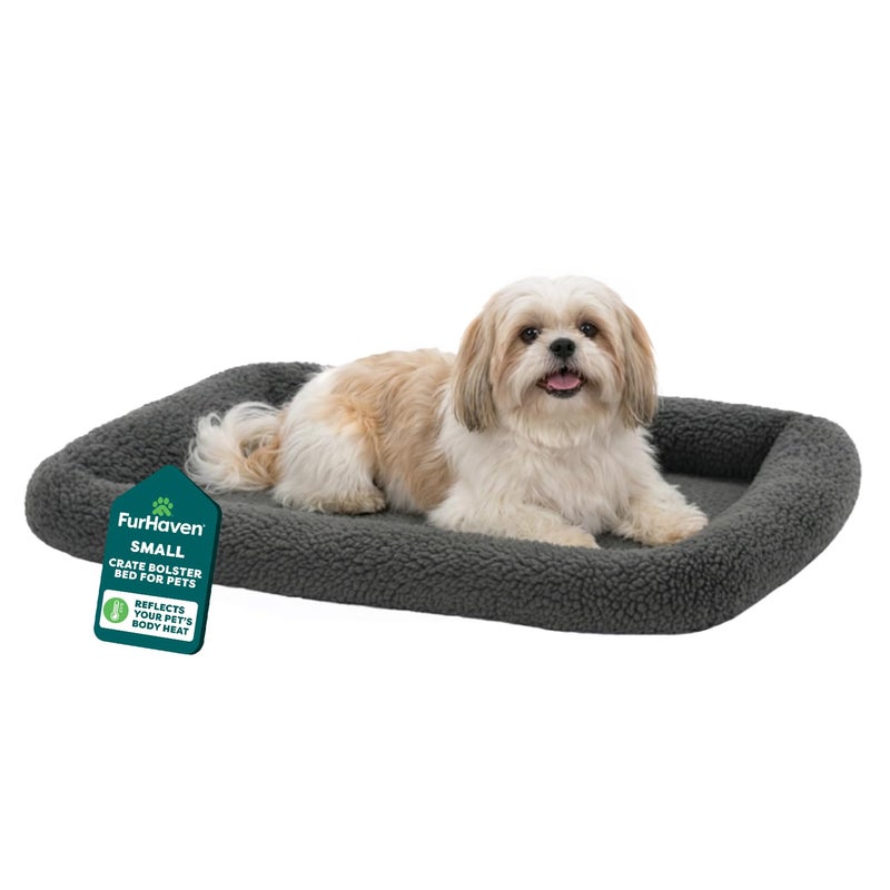 Furhaven Dog Bed for Small Dogs Indoor Cats 100 Washable Sized to Fit Crates Sherpa Fleece Bolster Crate Pad Gray Small - Image 2