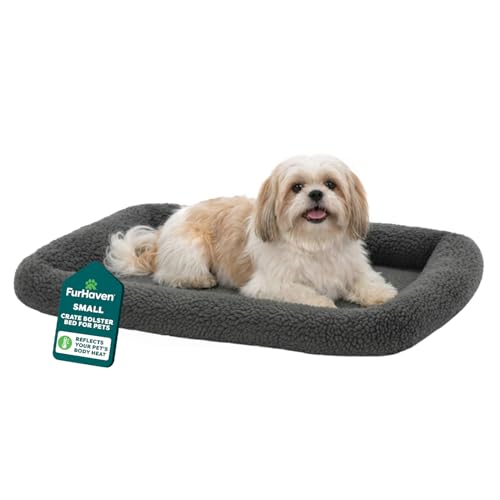 Furhaven Dog Bed for Small Dogs Indoor Cats 100 Washable Sized to Fit Crates Sherpa Fleece Bolster Crate Pad Gray Small - Image 1