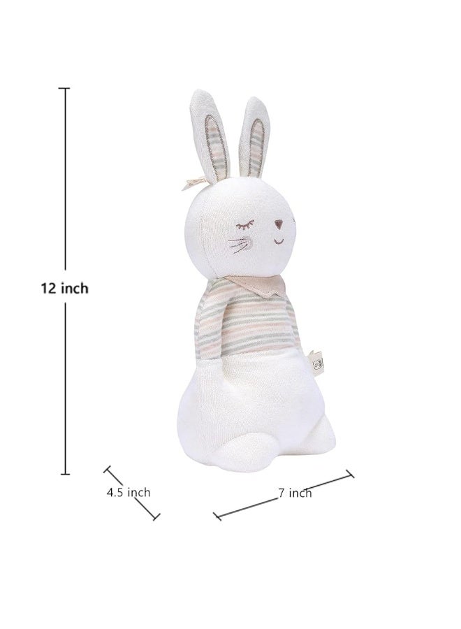 COTTONBEBE ألعاب الأطفال العضوية من كوتون بيبي، لعبة أرنب محشوة مع موسيقى تهويدة للأطفال الرضع من 0 إلى 3 و6 و12 إلى 36 شهرًا للأولاد والبنات، هدية مثالية للمولود الجديد - Image 2