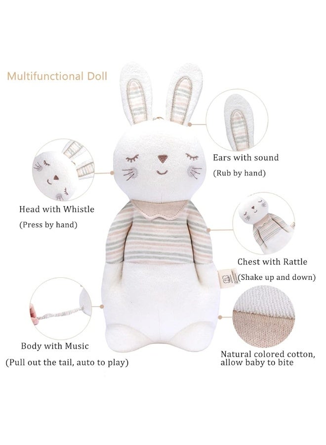 COTTONBEBE ألعاب الأطفال العضوية من كوتون بيبي، لعبة أرنب محشوة مع موسيقى تهويدة للأطفال الرضع من 0 إلى 3 و6 و12 إلى 36 شهرًا للأولاد والبنات، هدية مثالية للمولود الجديد - Image 3