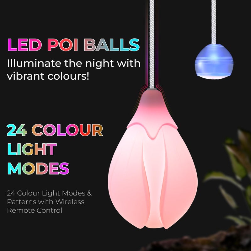 Papi Dada LED Poi Balls Set for Children and Adults - Rechargeable Flower-Shaped Light Poi Balls for Professionals | LED Pois Kids Juggling | Juggling Set & Light Painting Accessories | Fire Poi Balls - Image 2