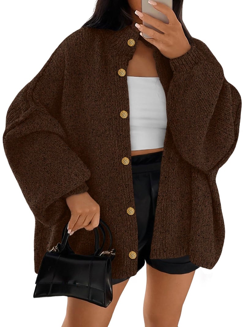 LILLUSORY Chunky Knit Cardigan Sweaters for Women 2026 Fall Fashion Outfits Winter Clothing Cozy Trendy Cute Long Oversized Jacket Travel Airport Y2k Old Money Clothes Brown S - Image 1